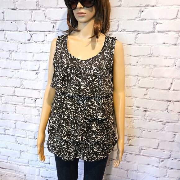 J. Crew, 100% silk black and white sleeveless tiered ruffle blouse - Picture 3 of 10